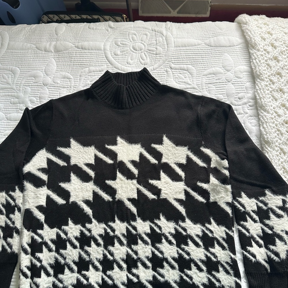Express Black and White Turtleneck Sweater